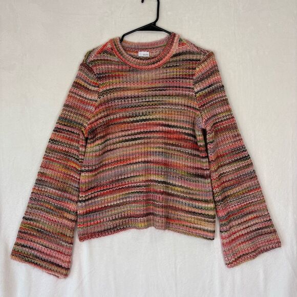 ecru Sweaters - Ecru Pink Multi Color Striped Bell Sleeve Pullover Sweater Size Medium